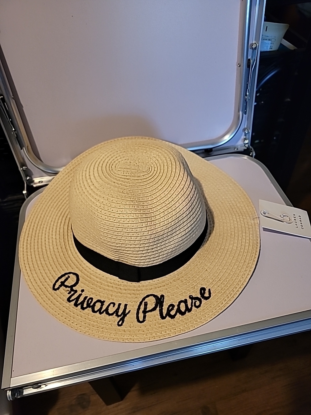 Straw Sun Hat with "Privacy Please" Embroidery
